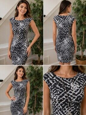 Kohl's Women's Black White Leopard Bodycon Dress M